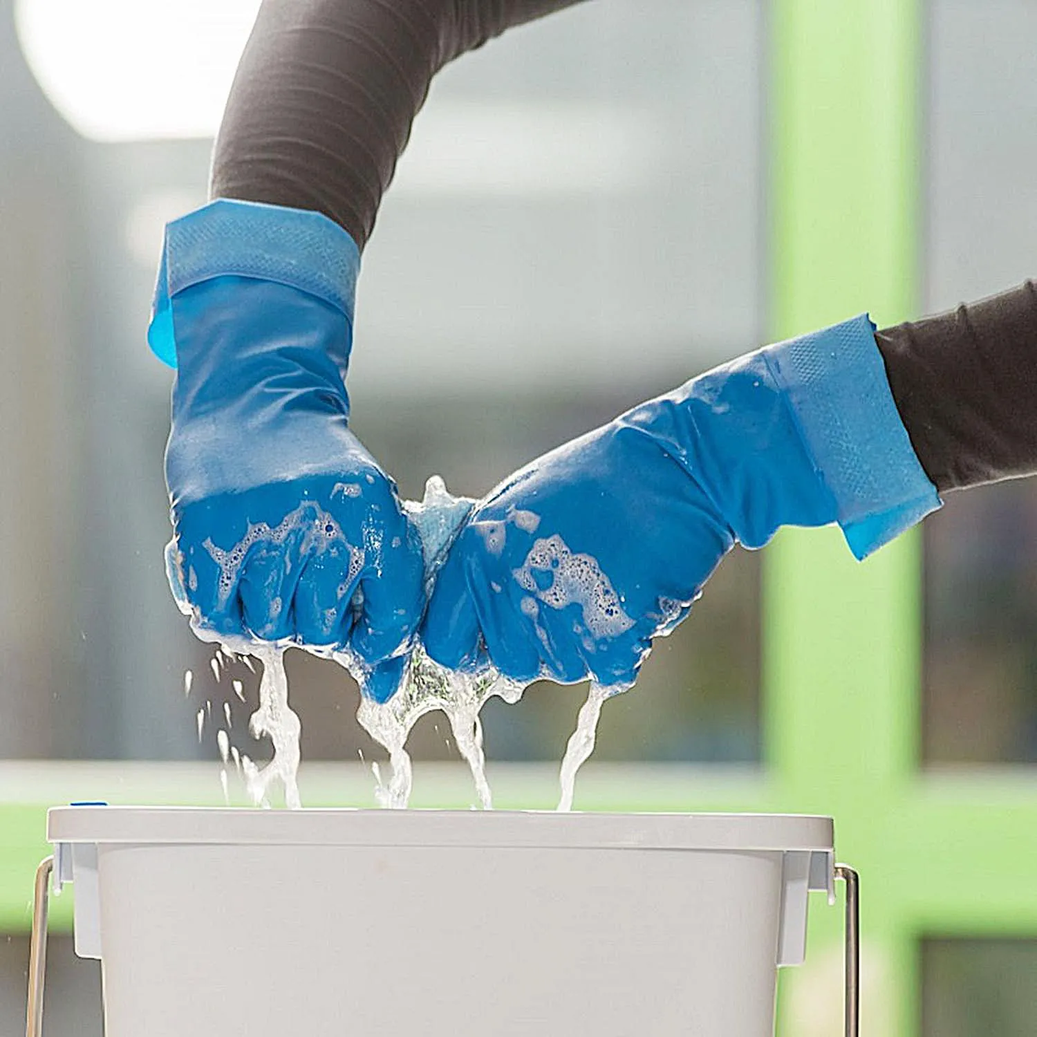 Перчатки МНОГОРАЗОВЫЕ резиновые VILEDA многоцелевые, хлопчатобумажное напыление, ПРОЧНЫЕ, размер 8,5-9, L (большой), синие, вес 66 г, 174355 - фото 14