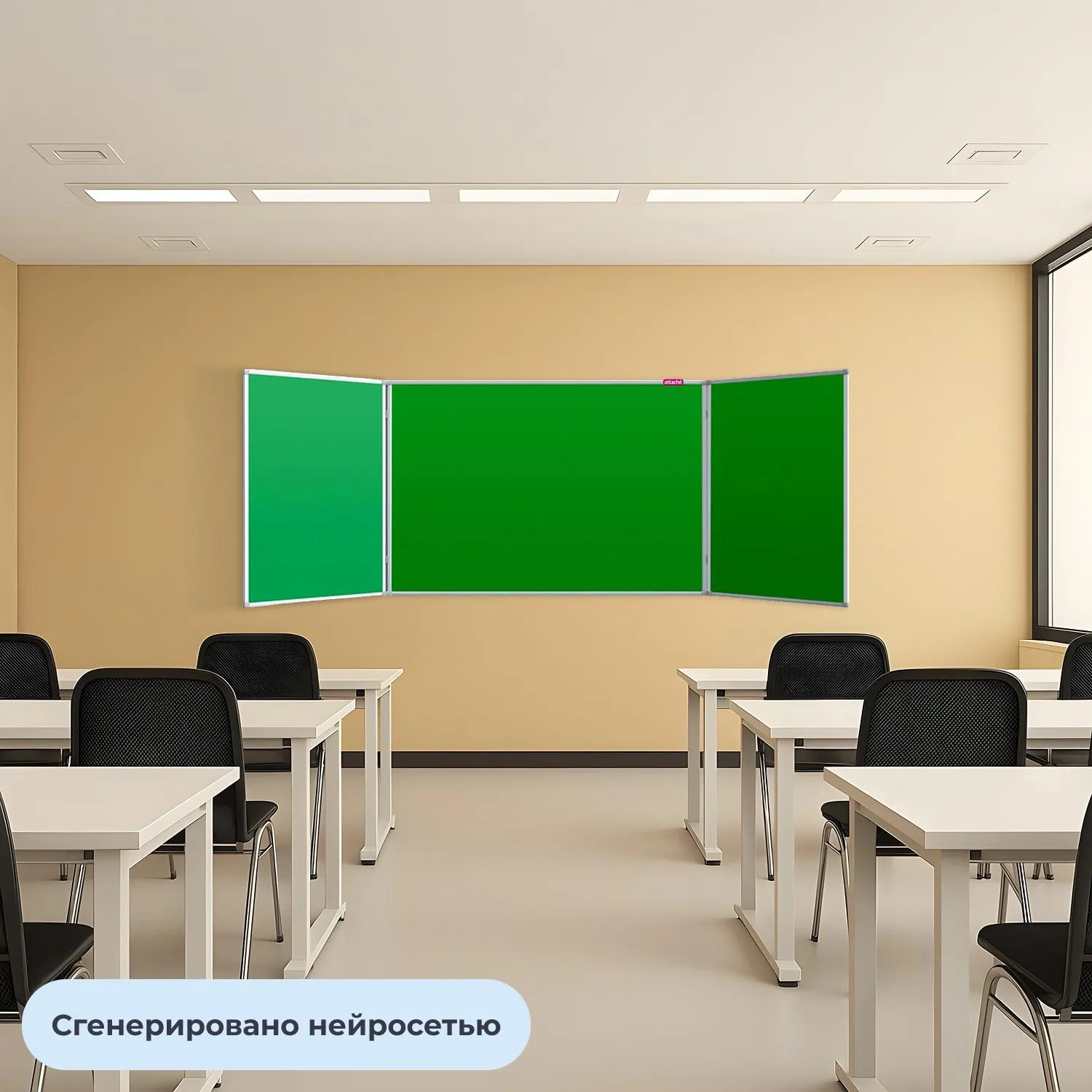 Доска меловая - магнитная зеленая 100х300 2-створ. Россия - фото 7