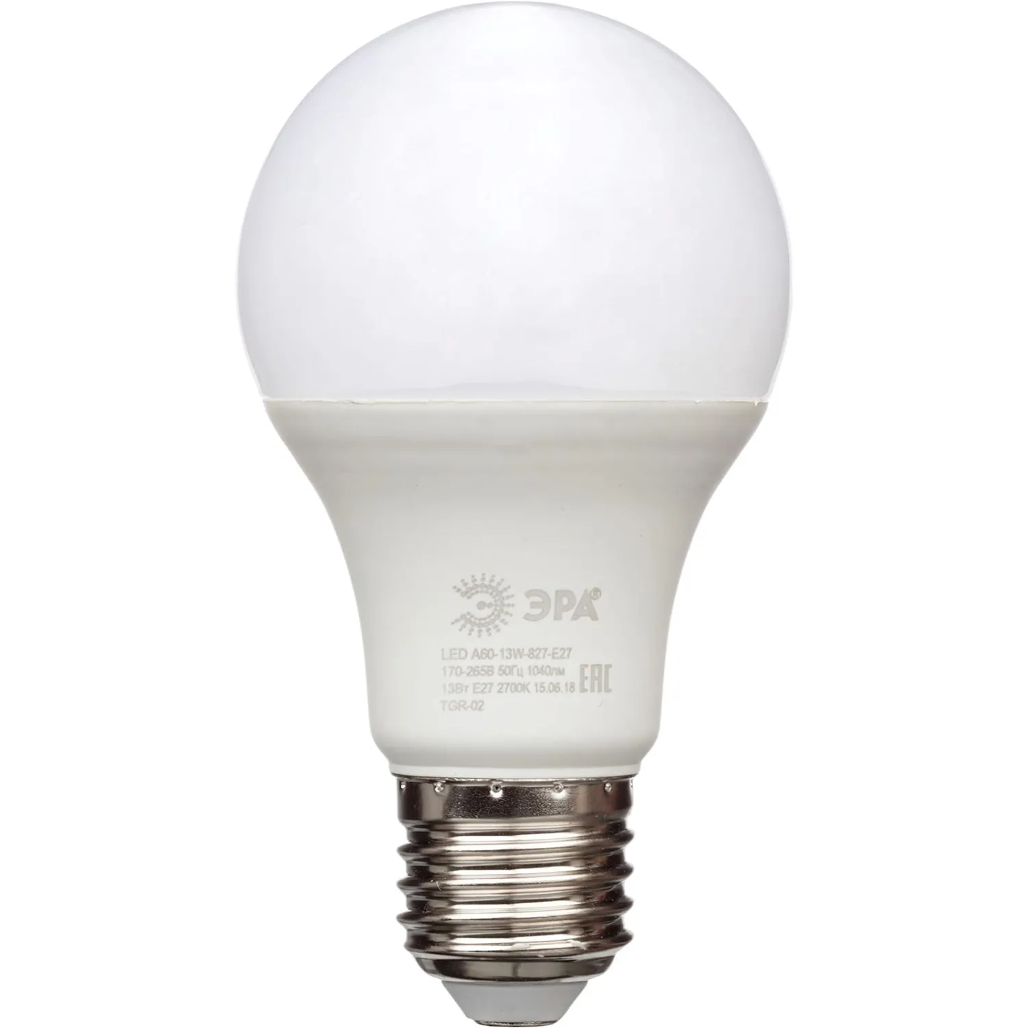 Лампа светодиодная Эра 13W E27 2700k тепл.бел. ст.колба LED A60-13W-827-E27 - фото 2