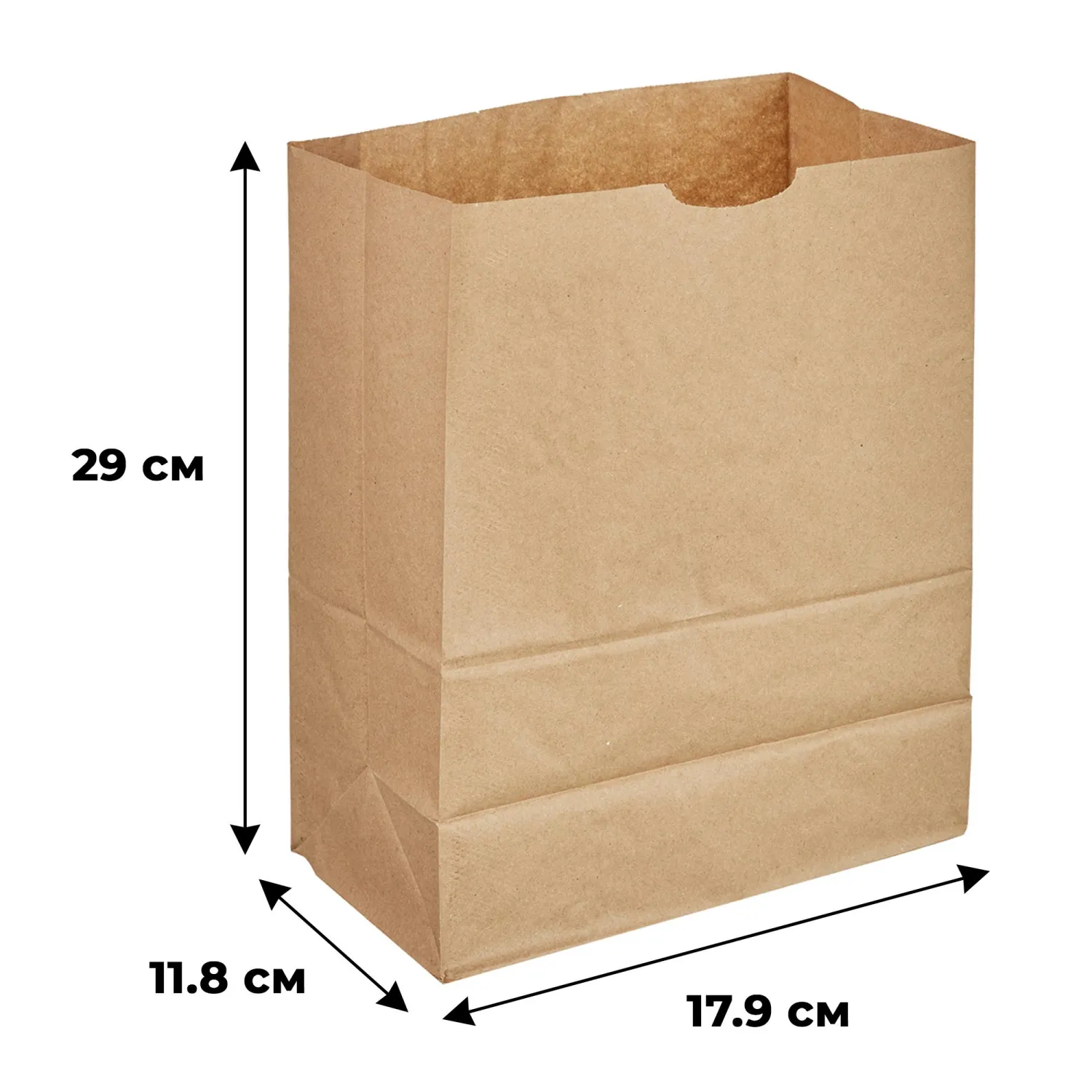 Пакет бумажный 179х118х290 мм, 50гр/м2, крафт, с прямоуг.дном,1000шт/уп - фото 2