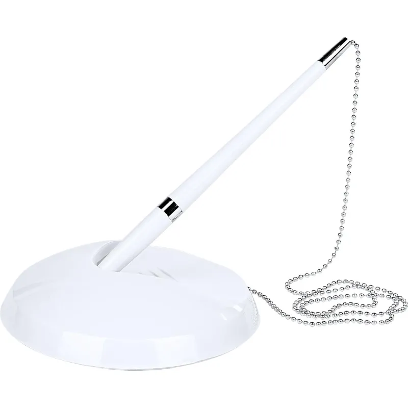 Ручка шариковая на подставке на липучке KP1009 в держателе с цепочк цв.бел - фото 1