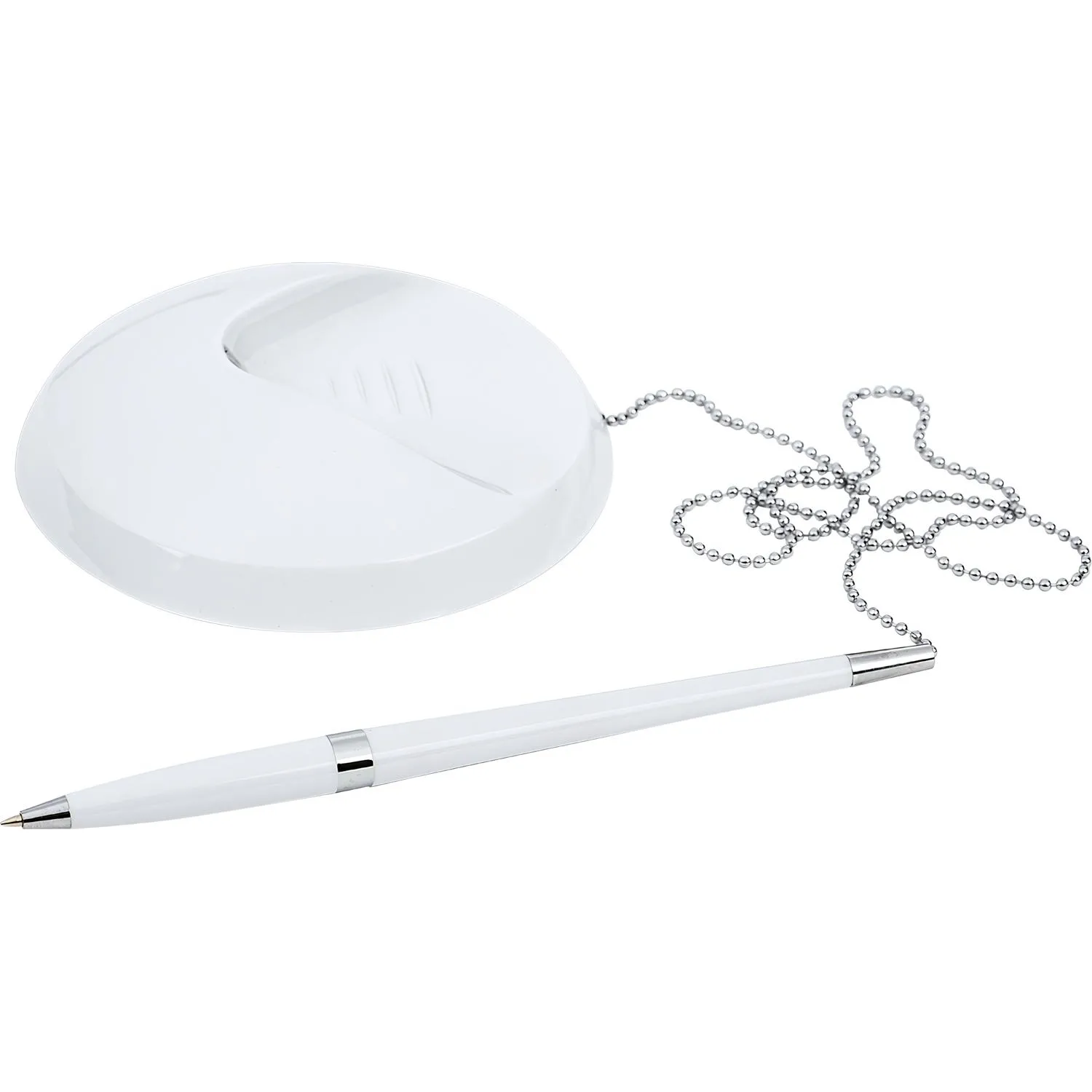 Ручка шариковая на подставке на липучке KP1009 в держателе с цепочк цв.бел - фото 2