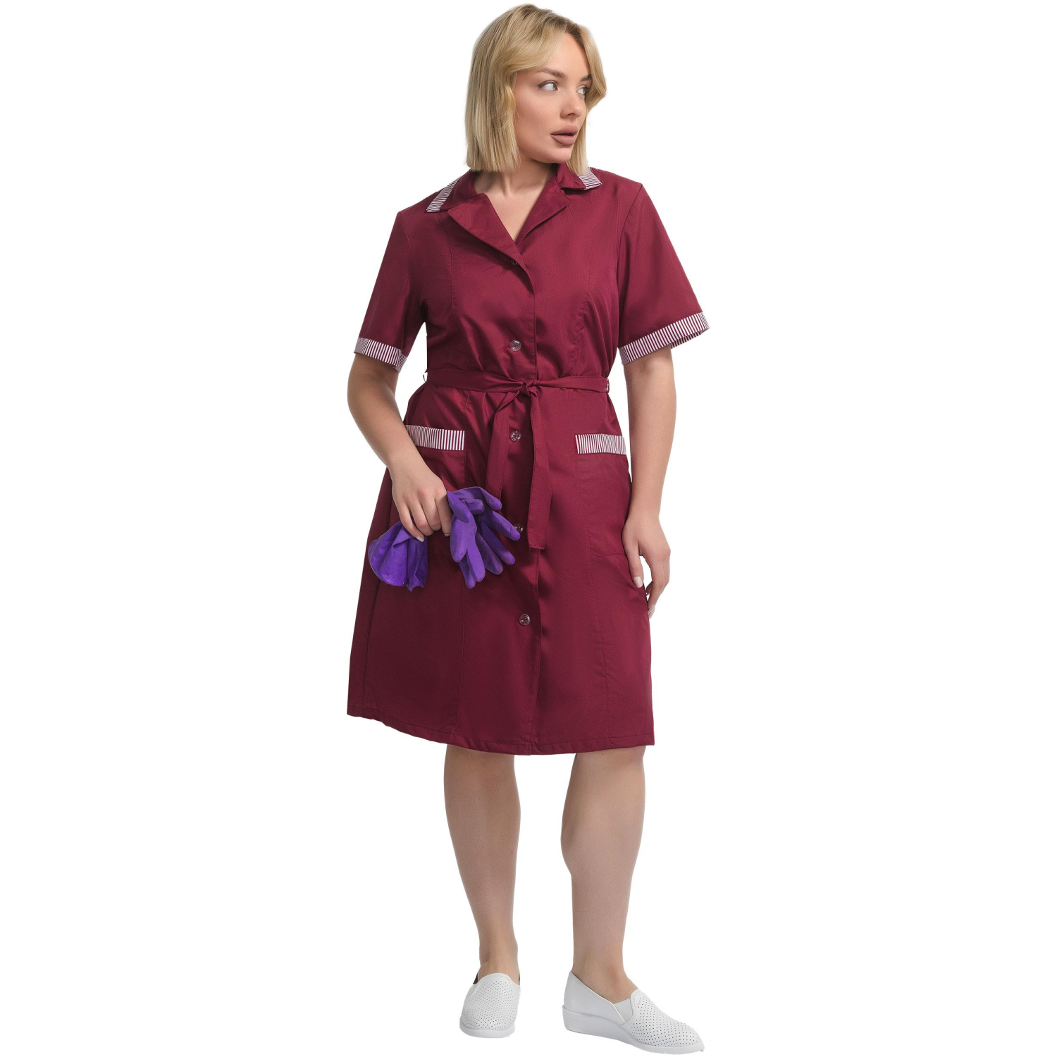 Халат для горничных и уборщиц у01-ХЛ кор.рукав бордо(р.60-62)170-176 - фото 14