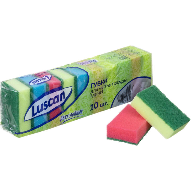 Губки для мытья посуды Luscan Мини 80х50х26мм 10 шт/уп - фото 1