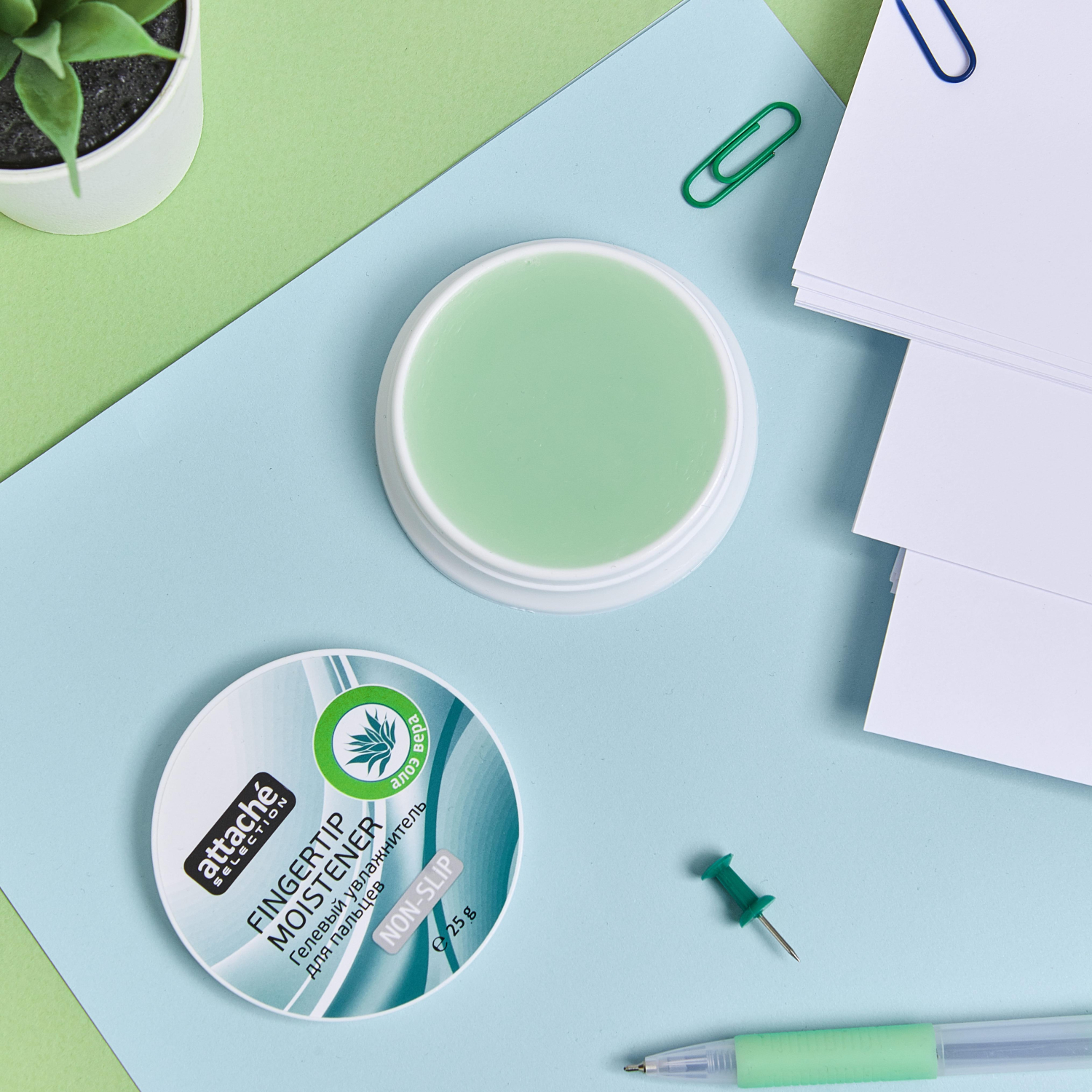 Подушка для смачивания пальцев гелевая гелевая Attache Selection Алоэ Вера, - фото 8