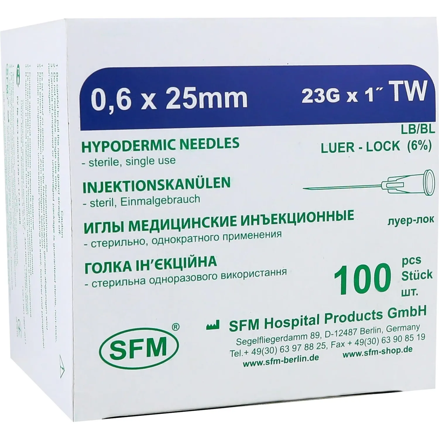 Игла инъекционная 23G (0,6х25 мм) SFM 100шт/уп. - фото 2