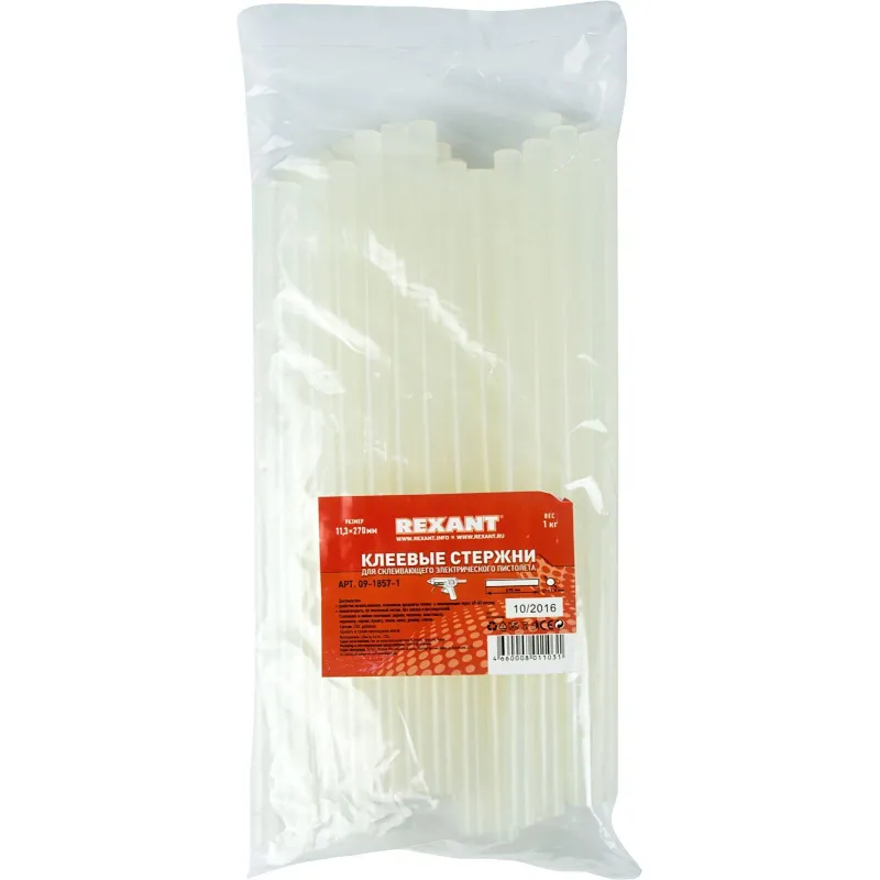 Стержень клеевой REXANT d11х270мм прозрачные, 1кг. (09-1857-1) Стержень клеевой REXANT d11х270мм прозрачные, 1кг. (09-1857-1) - фото 1