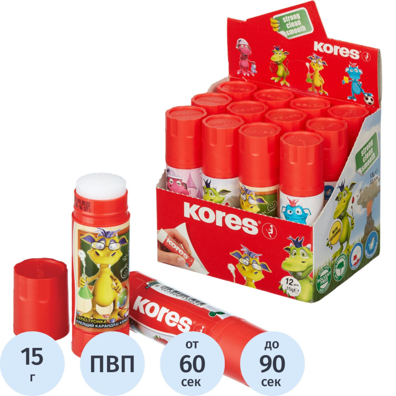 Клей-карандаш школьный 15г KORES GluKIDS 13502 - фото 1