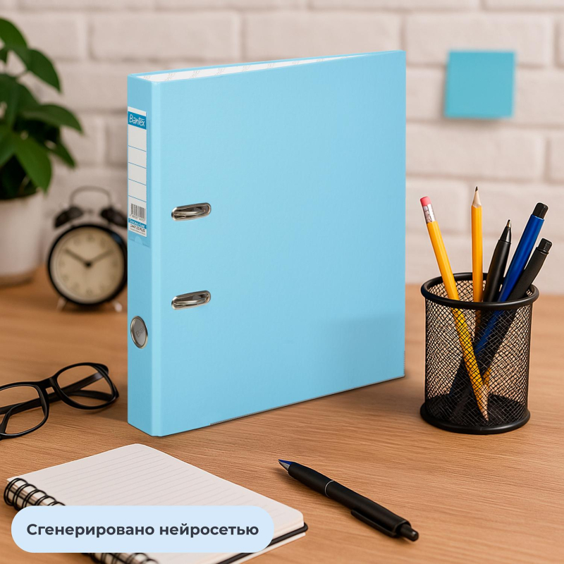 Папка-регистратор ECONOMY PLUS 50мм, голубой, ПБП1,карм.кор.,мет.уг - фото 13