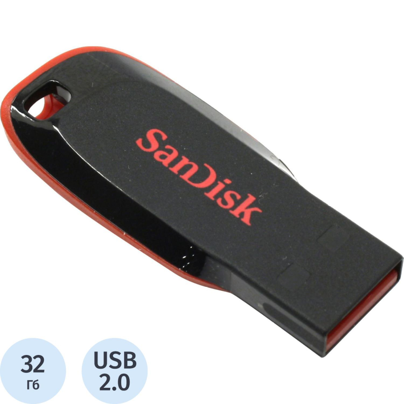 Флеш-память SanDisk Cruzer Blade, 32Gb, USB 2.0, ч/крас, SDCZ50-032G-B35 - фото 1