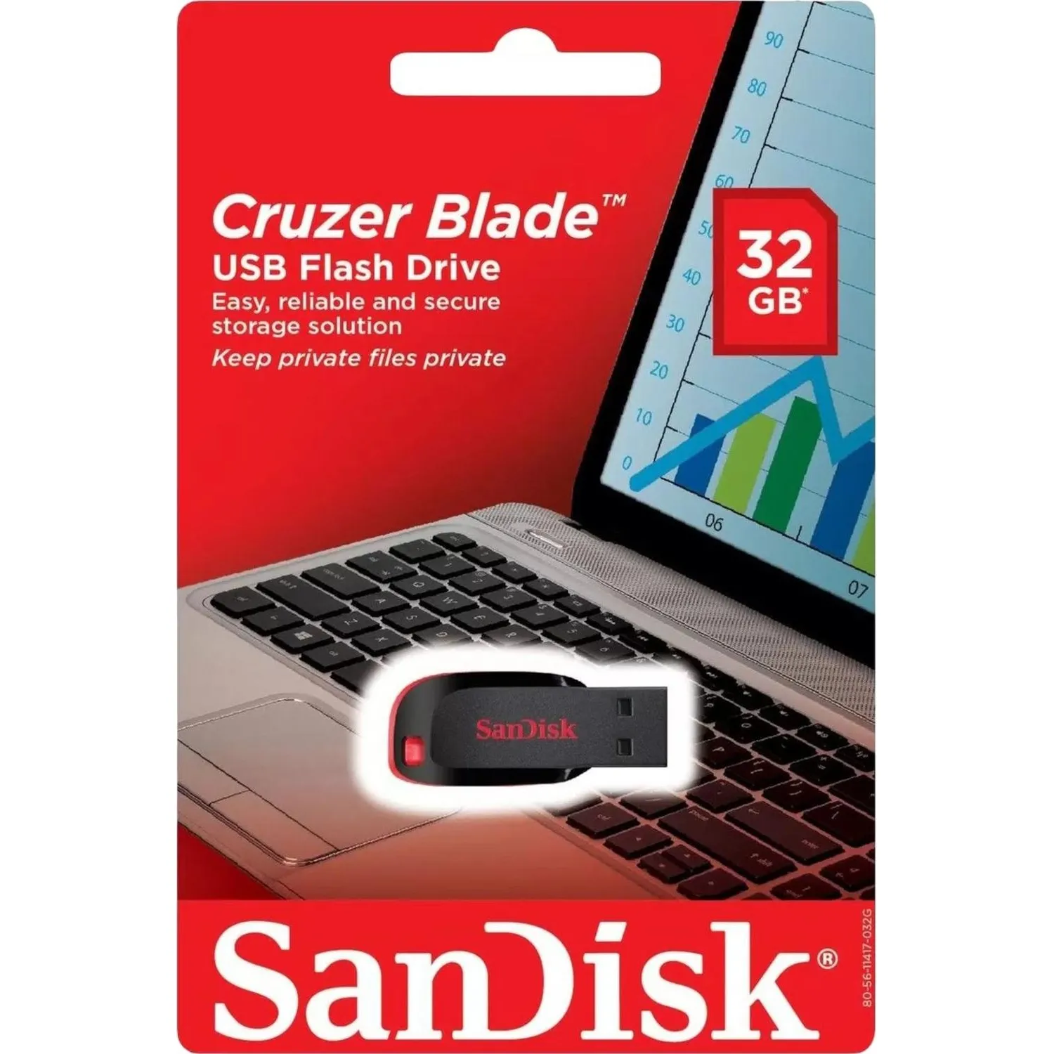 Флеш-память SanDisk Cruzer Blade, 32Gb, USB 2.0, ч/крас, SDCZ50-032G-B35 - фото 4