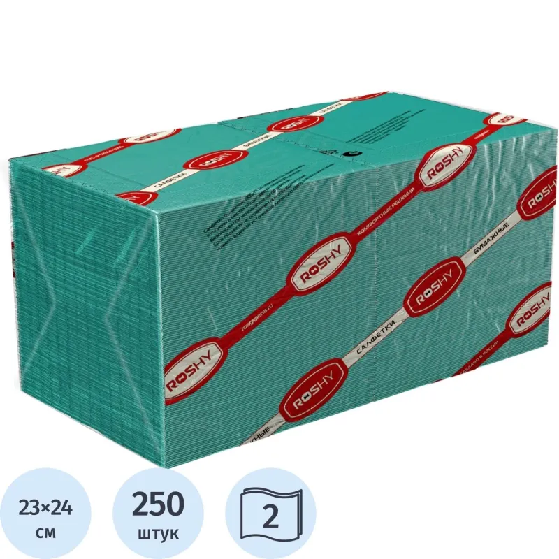 Салфетки бумажные 2 сл 23х24 см зеленые 250 шт/уп Салфетки бумажные 2 сл 23х24 см зеленые 250 шт/уп - фото 1