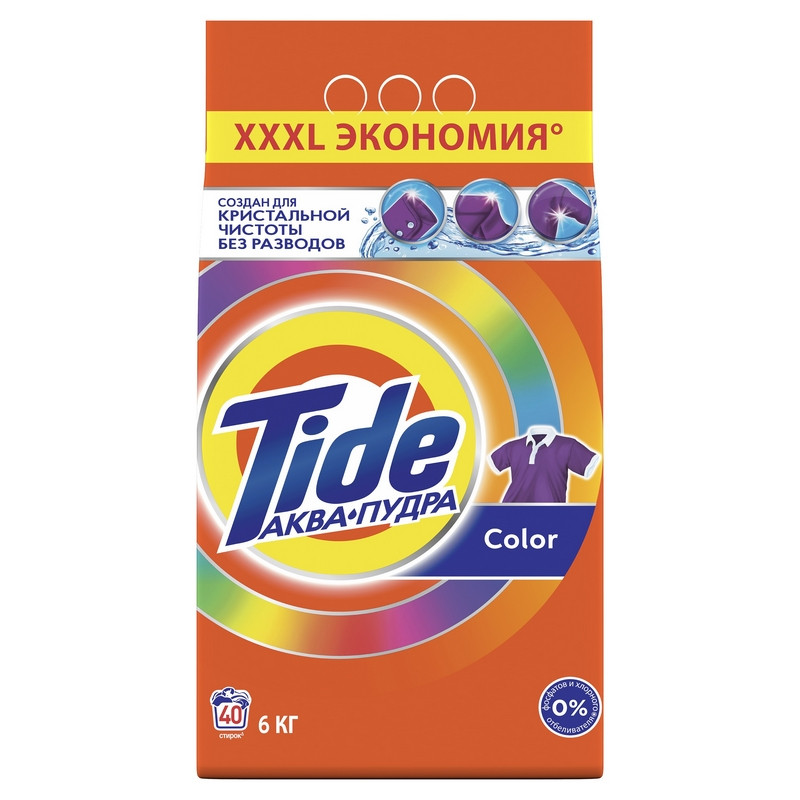 Порошок стиральный Tide Аква Пудра Color автомат 6кг д/цветного белья - фото 1