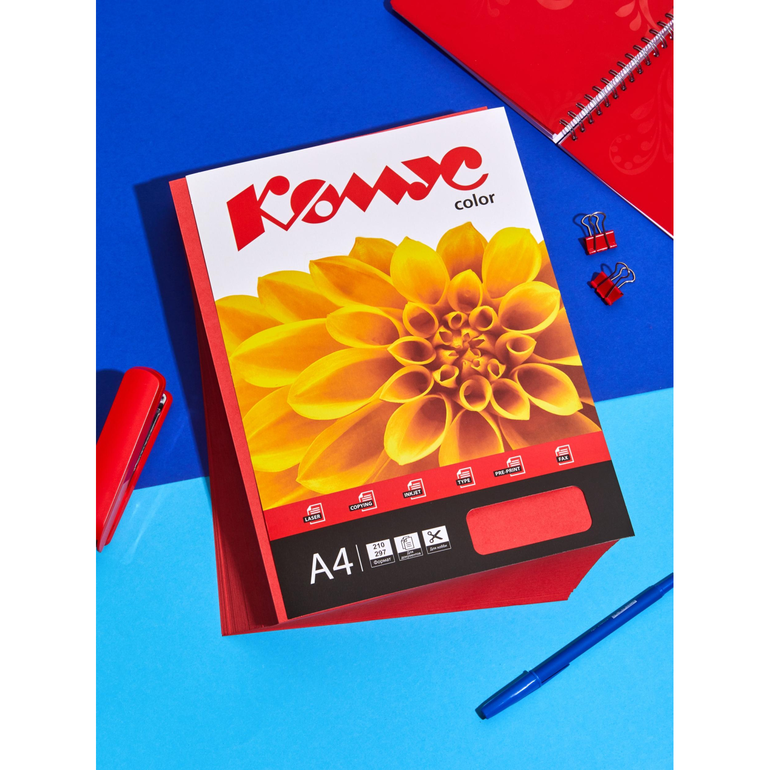 Бумага цветная Комус Color (красный интенсив), 80г, А4, 500 л. - фото 5