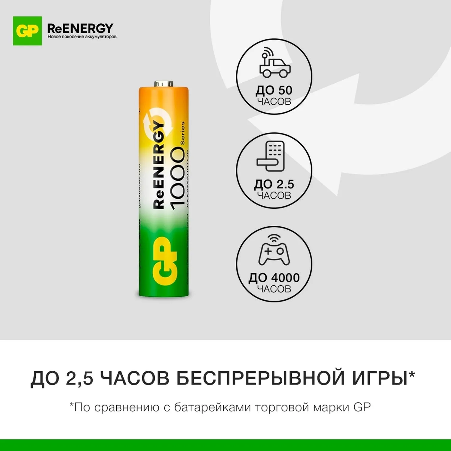 Аккумулятор GP 950mAh AAA 100AAAHC3/1-2DECRC4/100AAAHC3/1RGY-2CRCB4 бл/4шт - фото 8
