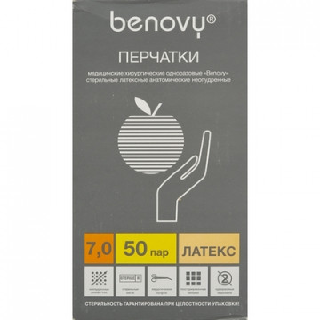 Мед.хирург. перчатки латекс., стерил. неопуд. ПАФ,  Benovy  р-7,0 50 пар/уп - фото 1