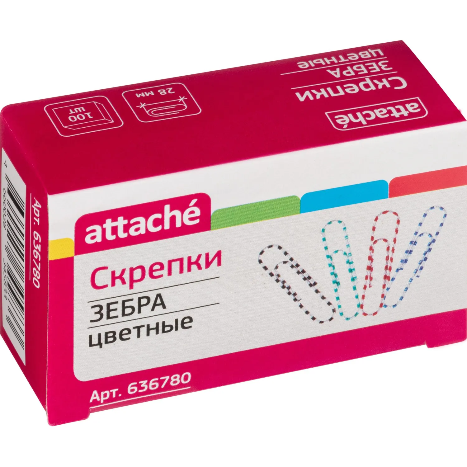 Скрепки Attache Зебра с полимерным покрытием,28 мм,разноцветные,100 шт/уп - фото 2