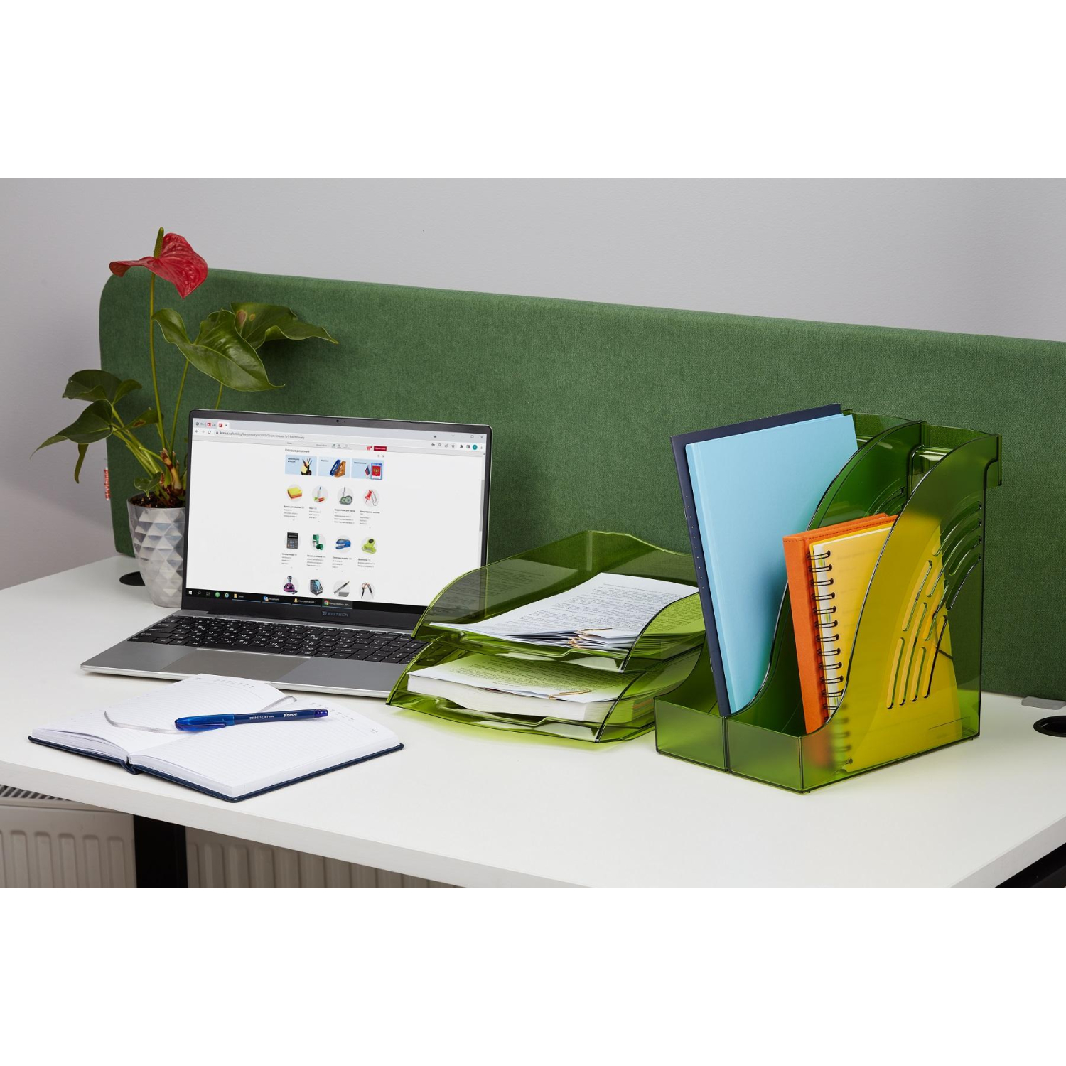 Лоток горизонтальный ATTACHE Яркий Офис 340х250х60 тонированный зеленый - фото 2