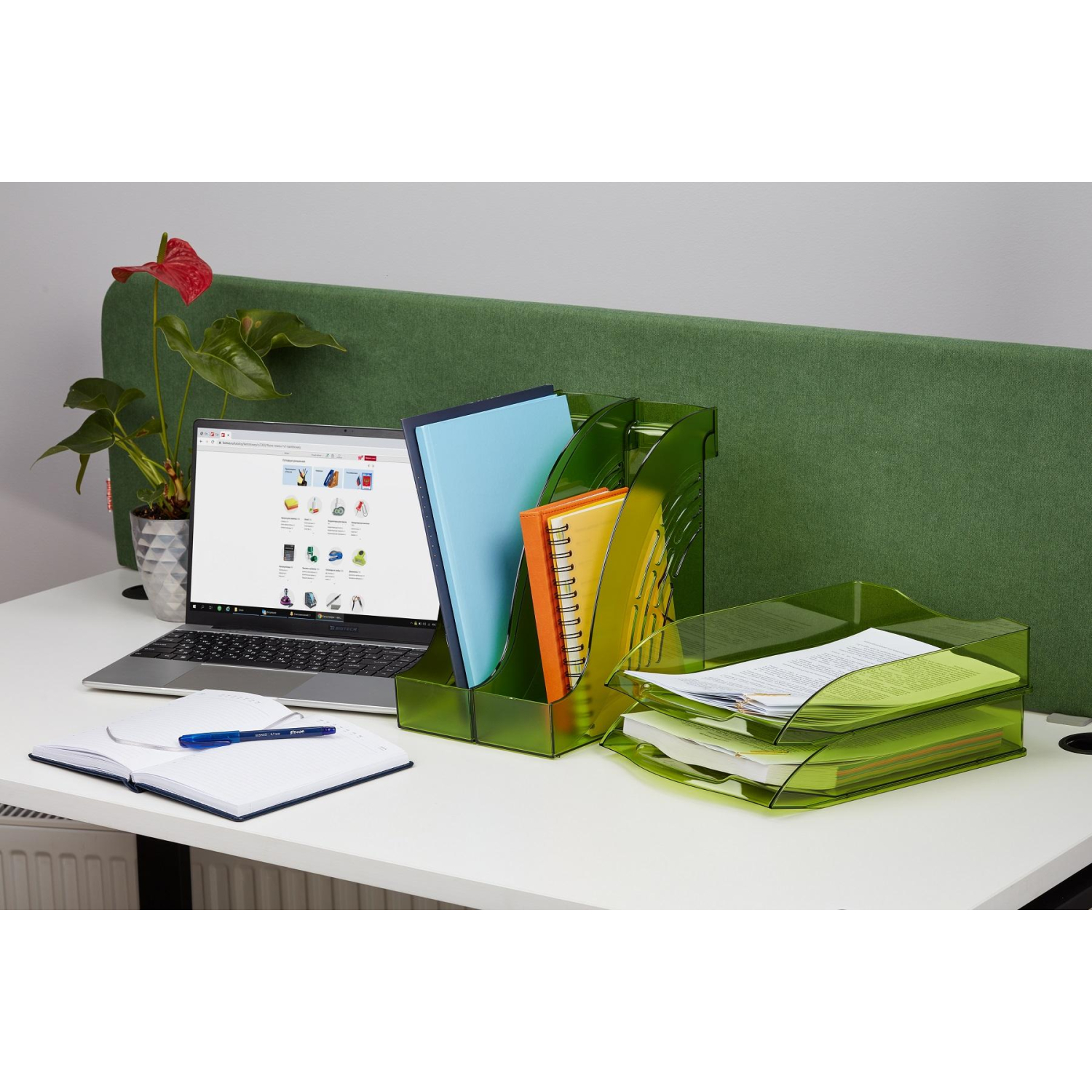 Лоток горизонтальный ATTACHE Яркий Офис 340х250х60 тонированный зеленый - фото 4