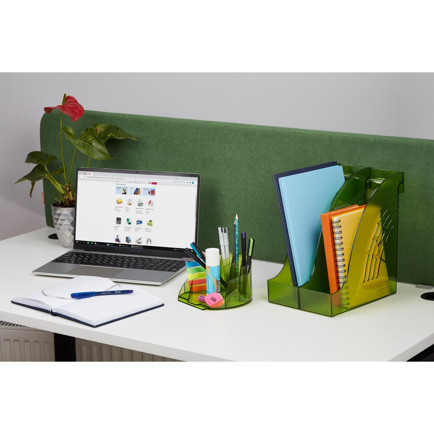 Лоток горизонтальный ATTACHE Яркий Офис 340х250х60 тонированный зеленый - фото 5