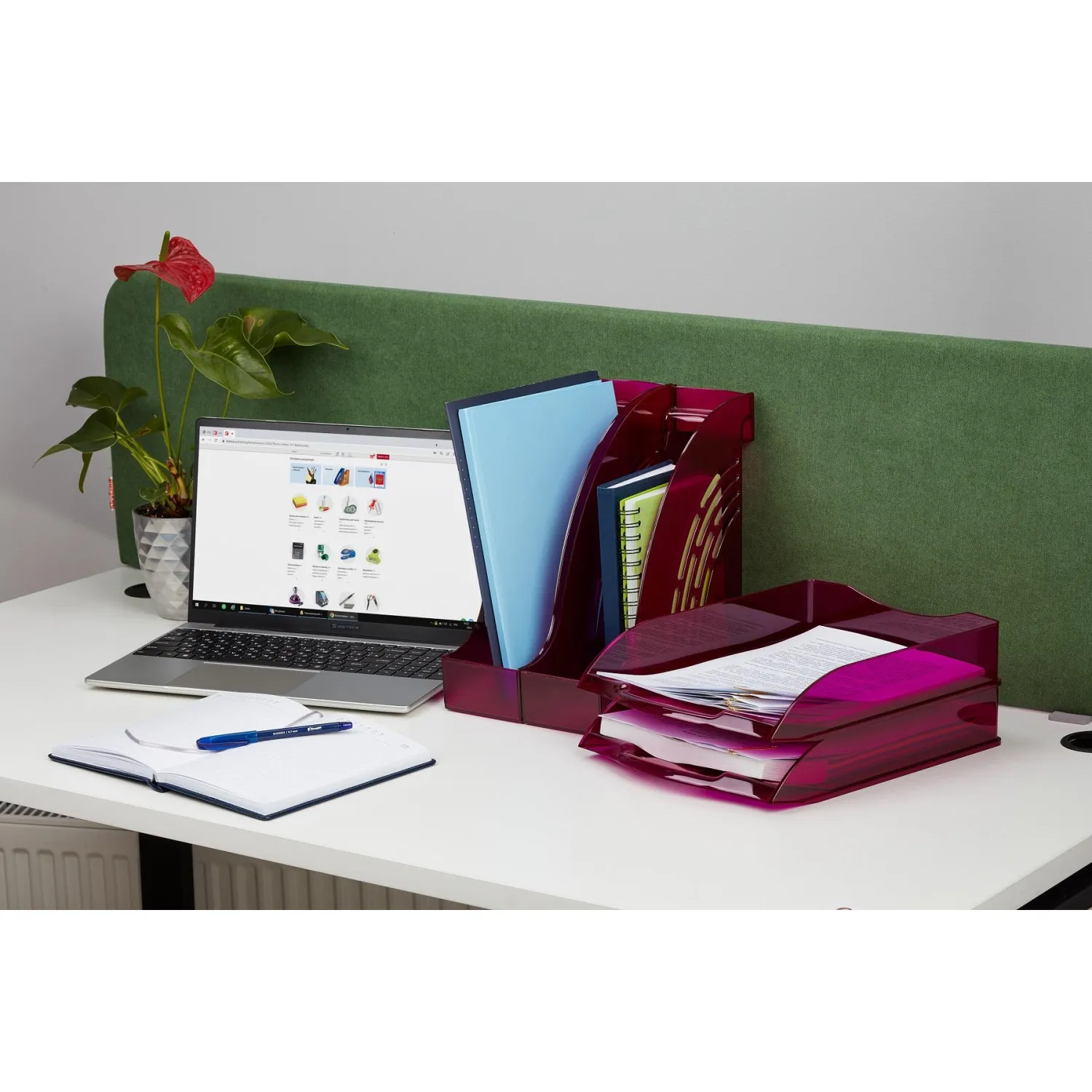 Лоток горизонтальный ATTACHE Яркий Офис 340х250х60 тонированный розовый - фото 2