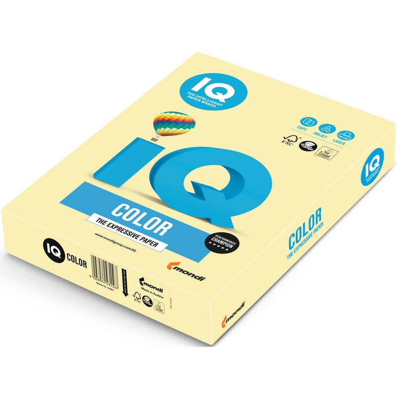 Бумага цветная IQ COLOR (А4,80г,YE23-желтый) пачка 500л. - фото 1