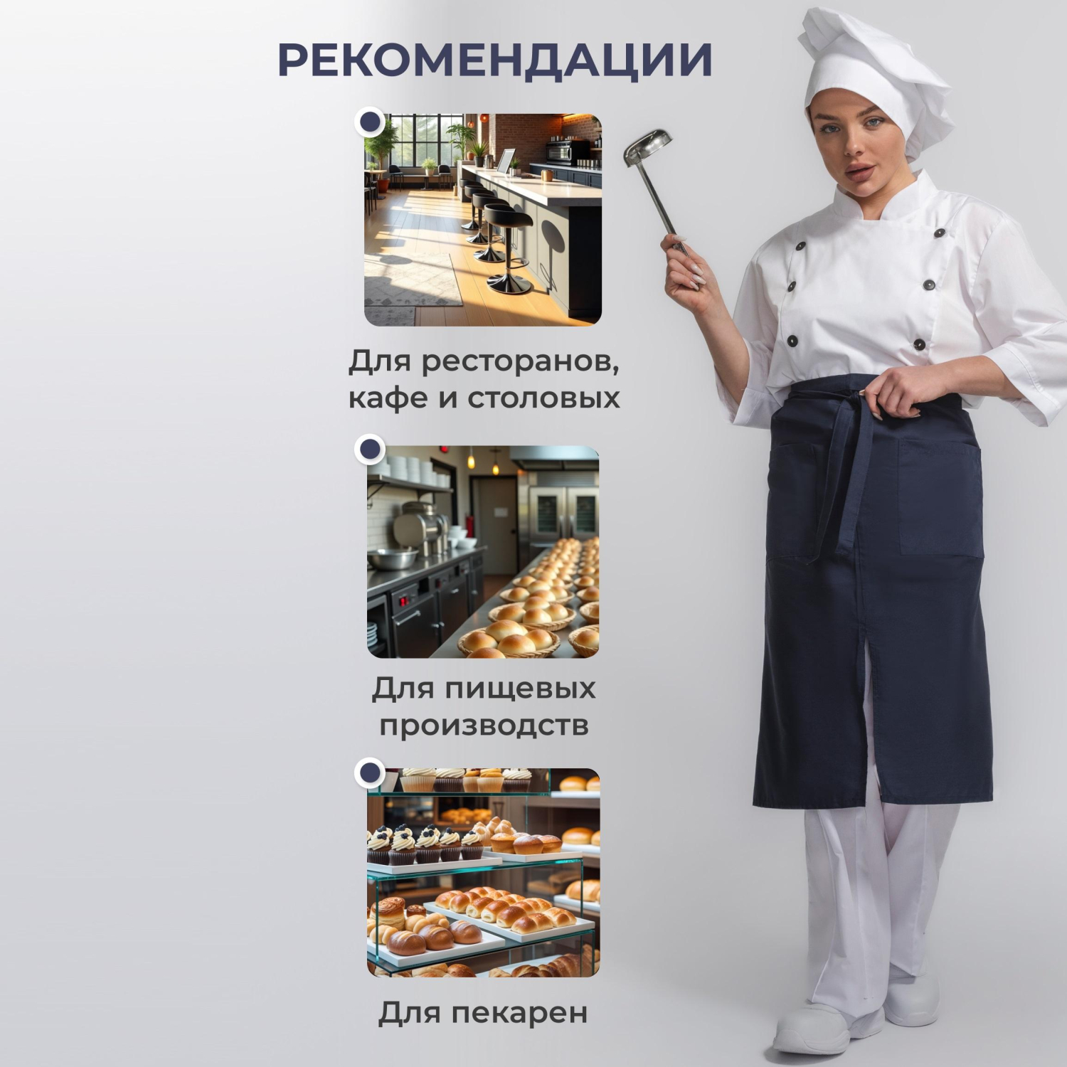 Фартук поварской универсальный синий Фартук поварской универсальный синий - фото 5