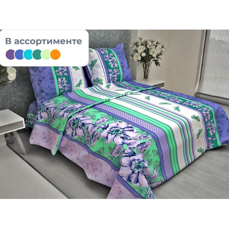 Постельное белье 1,5сп набивн.бязь 140г/м2 (нав.70х70 1шт.), ассорти - фото 1