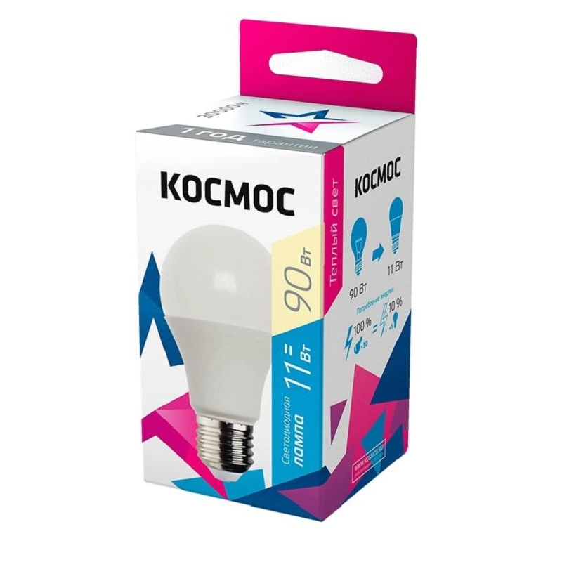 Лампа светодиодная Космос Экономик 11W E27 3000k тепл.бел. ст.колба - фото 1
