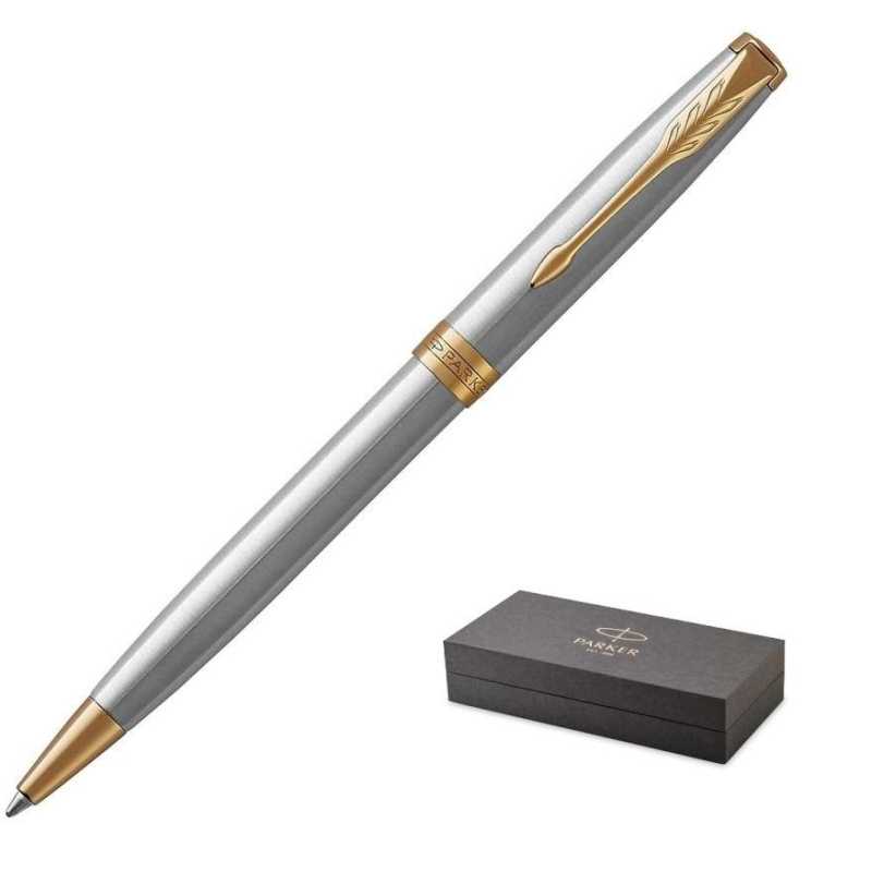 Ручка шариковая PARKER "Sonnet Core Stainless Steel GT", корпус серебро, позолота, черная, 1931507 - фото 5
