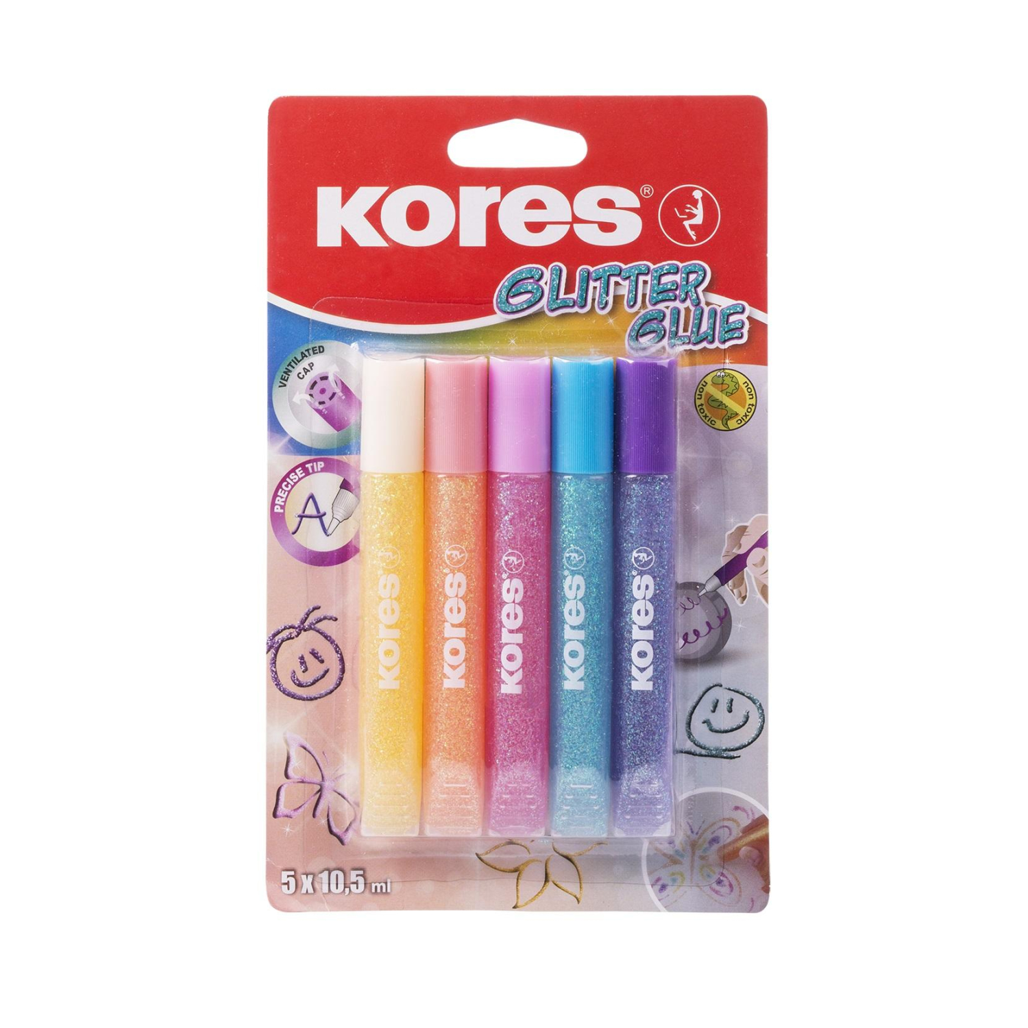 Гель Клей декоративный с блестками 5цв.по 10,5мл. KORES - фото 1
