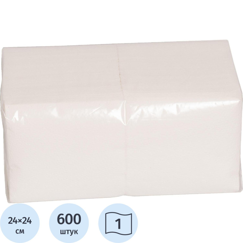 Салфетки бумажные BIG PACK 1сл.24х24 белые 600шт./уп.С - фото 1