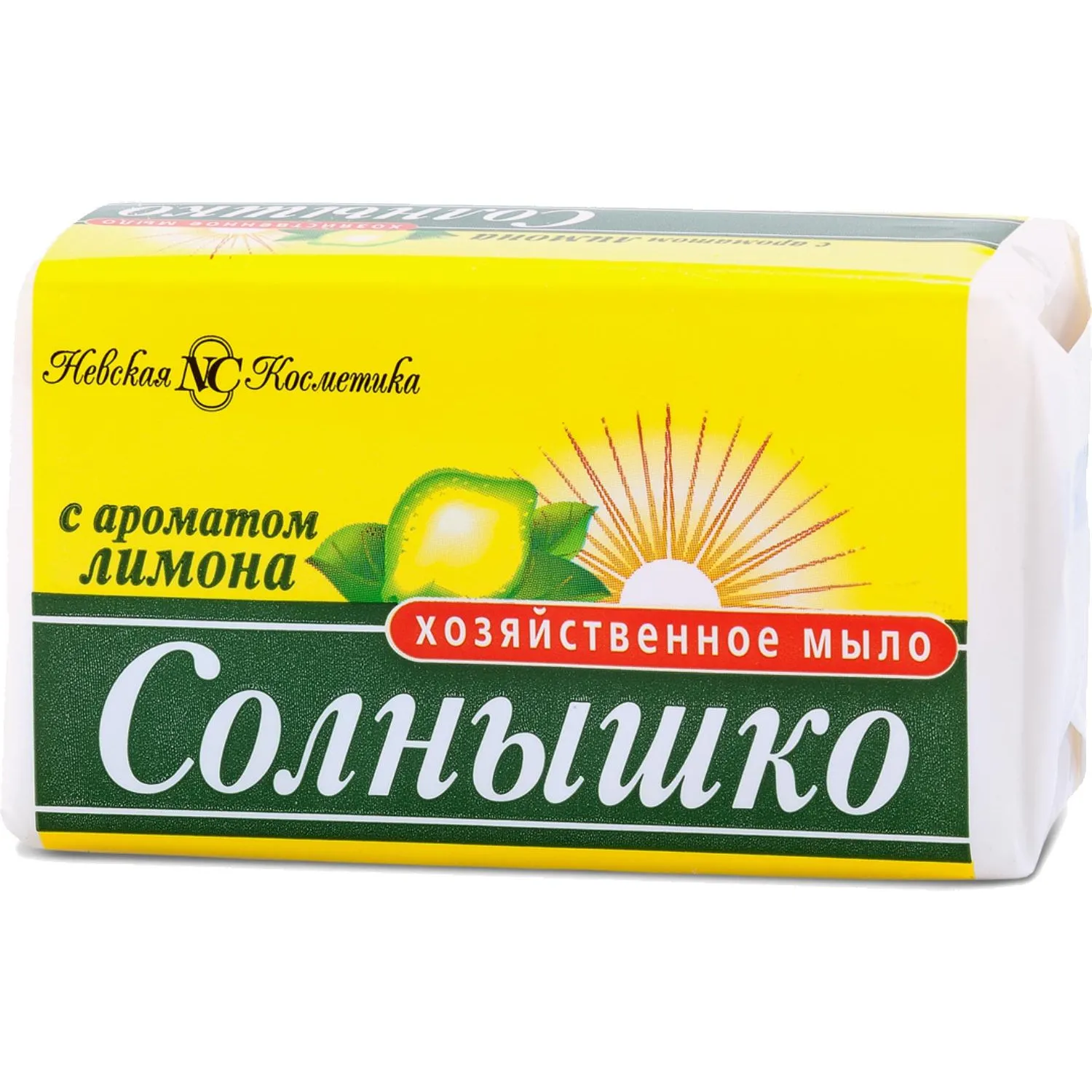 Мыло хозяйственное 140г 72% СОЛНЫШКО в обертке, лимон - фото 1