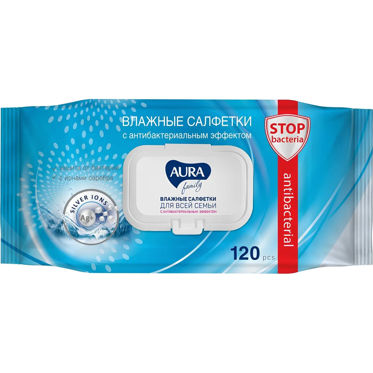 Салфетки влажные AURA антибак Family 120шт с крышкой Салфетки влажные AURA антибак Family 120шт с крышкой - фото 2