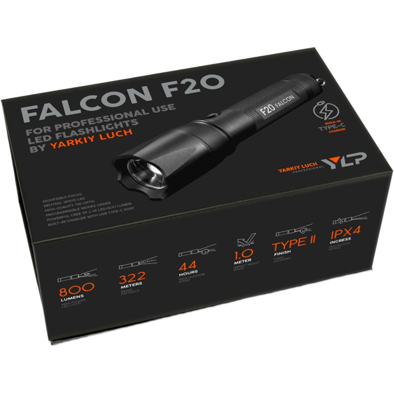 Фонарь ЯРКИЙ ЛУЧ F20 Falcon CREE XP-L HI 800лм, 3 режима, аккум - фото 3