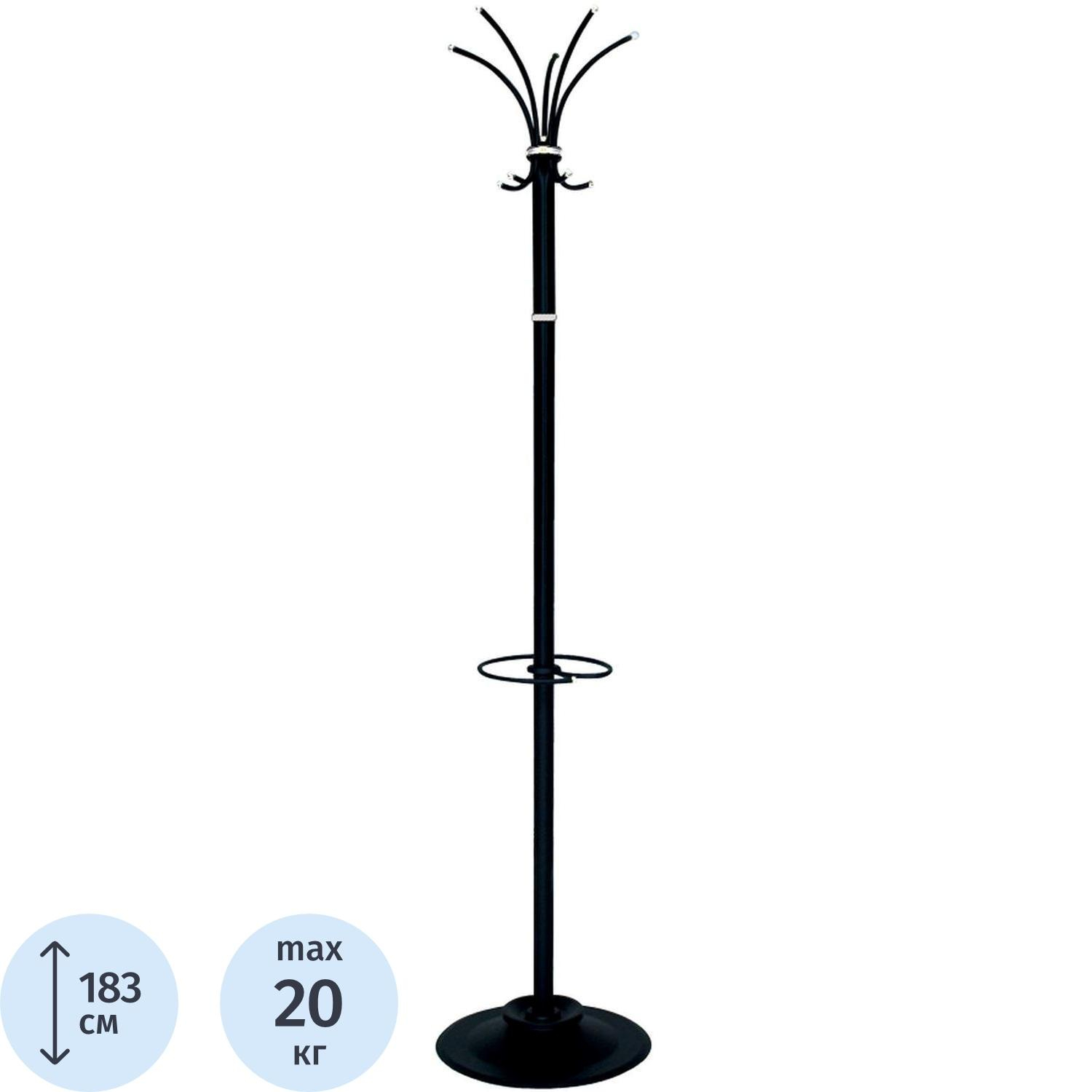 Вешалка напольная Титан Класс-ТМЗ, 395*1835 мм,  металл, черная, 5 крючков, подставка для зонтов - фото 1