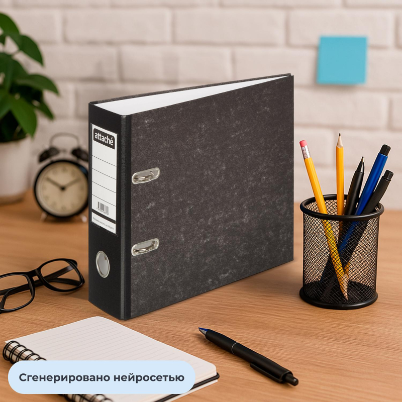 Папка-регистратор ATTACHE, формат A5,гориз,75мм,мрам,черн, бум./бум.,карм.к - фото 12