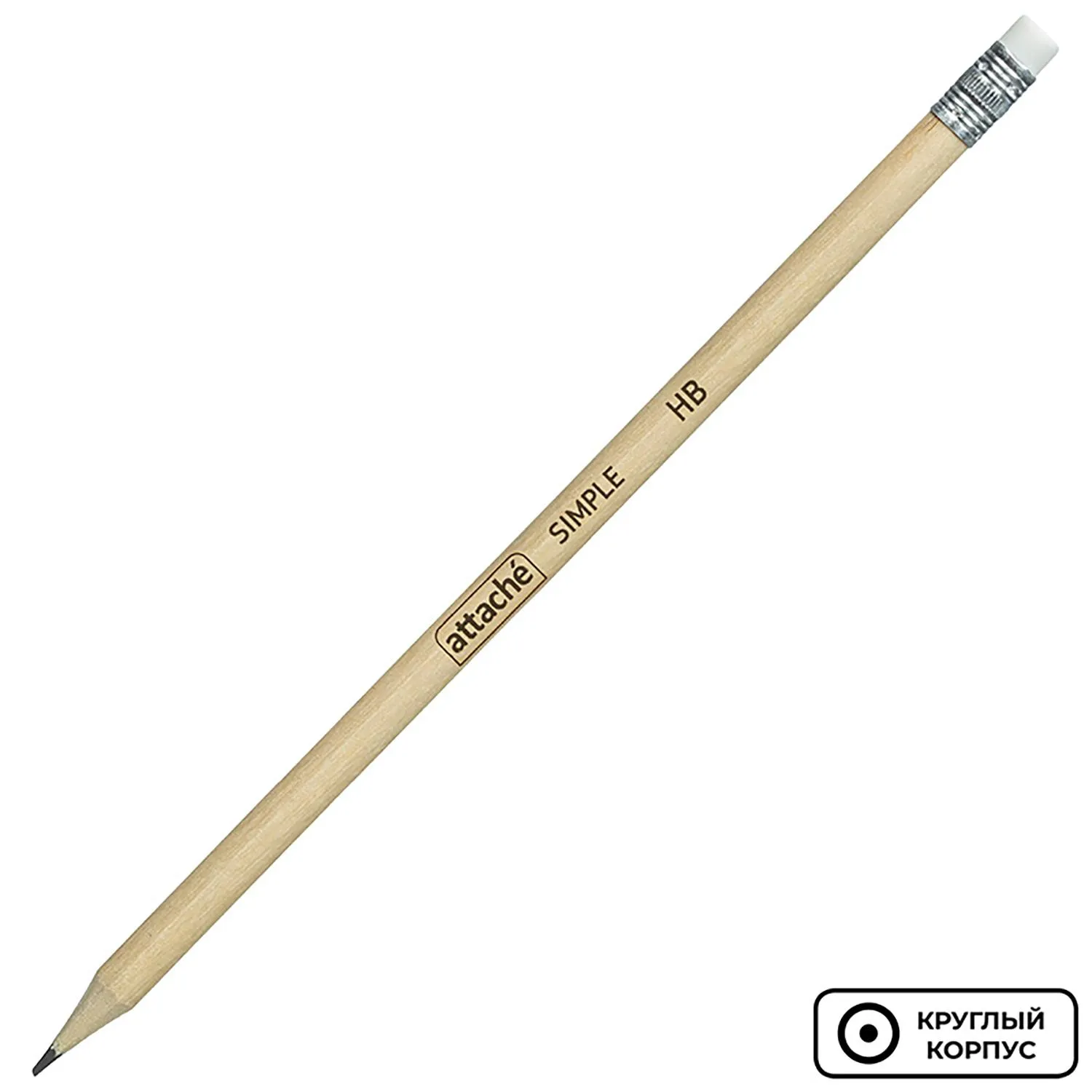 Карандаш чернографитный Attache кругл. HB, натур.дерево, заточ., с ласт. - фото 3