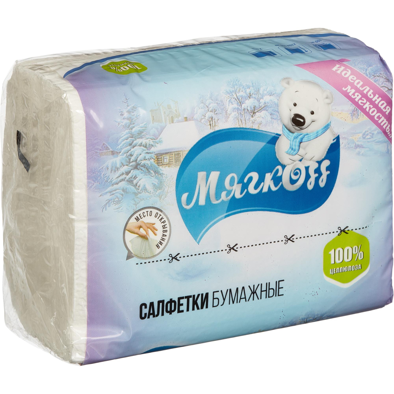 Салфетки Мягкоff 2-сл. 22х15,5 белые V-слож 100шт./уп с клапаном - фото 1