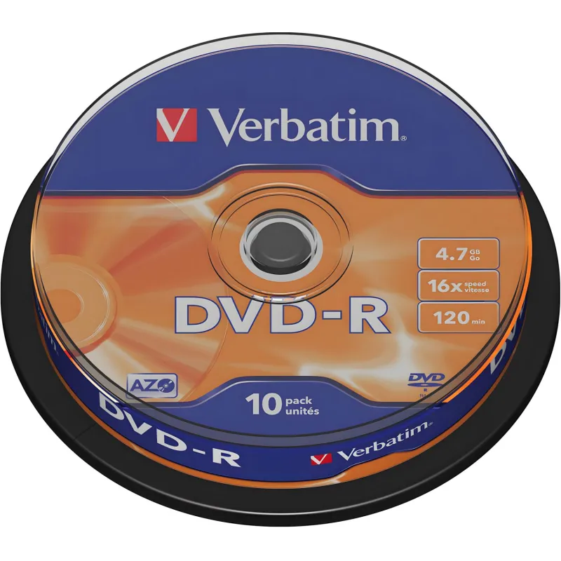 Носители информации DVD-R, 16x, Verbatim Azo Matt Silver, Cake/10, 43523 - фото 2