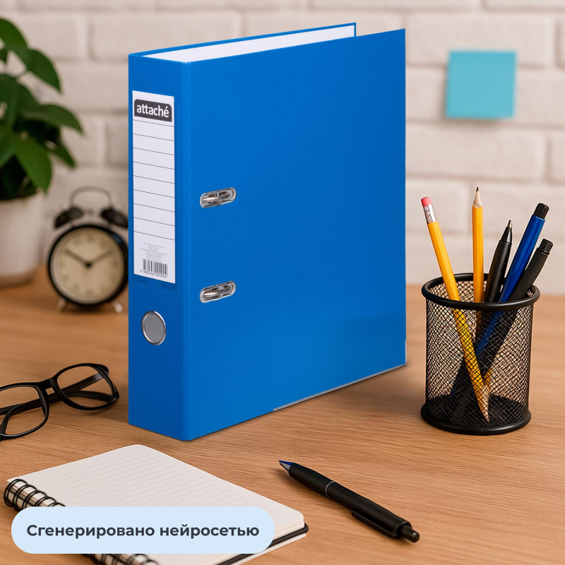 Папка-регистратор ATTACHE(ПВХ+бум)с мет.уголком,75мм,cиний, ПБП1,карм.кор - фото 11