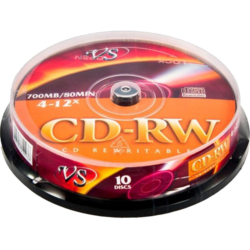 Носители информации CD-RW, 4x-12x, VS, Cake/10, VSCDRWCB1001 - фото 1