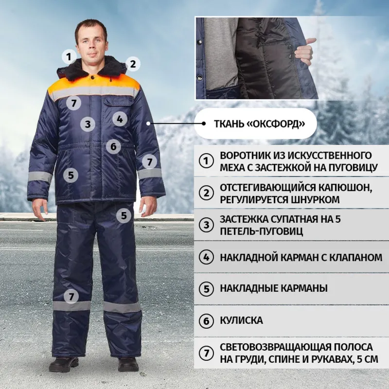 Куртка зим муж з32 син/оранж оксф 96-100/158-164 - фото 2