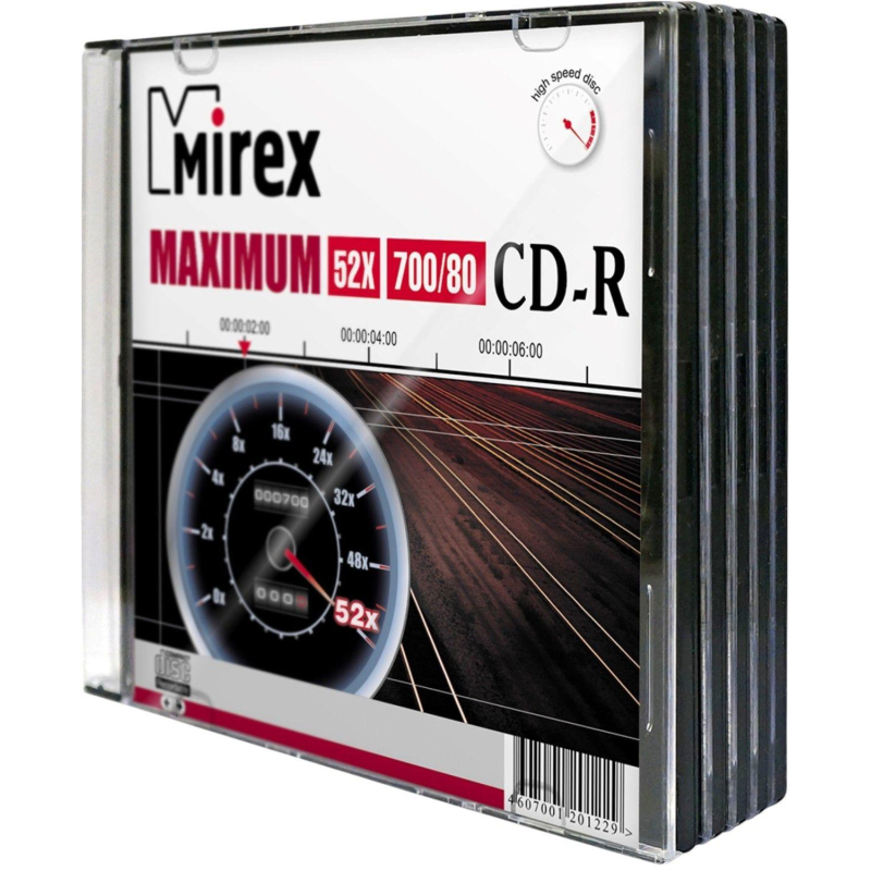 Носители информации CD-R, 52x, Mirex Maximum, Slim/5, UL120052A8F - фото 1