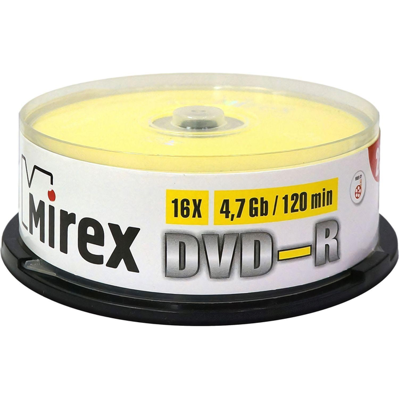 Носители информации DVD-R, 16x, Mirex, Cake/25, UL130003A1M - фото 1