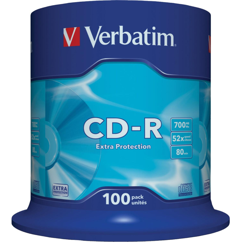 Носители информации CD-R, 52x, Verbatim Extra Protection, Cake/100, 43411 - фото 1