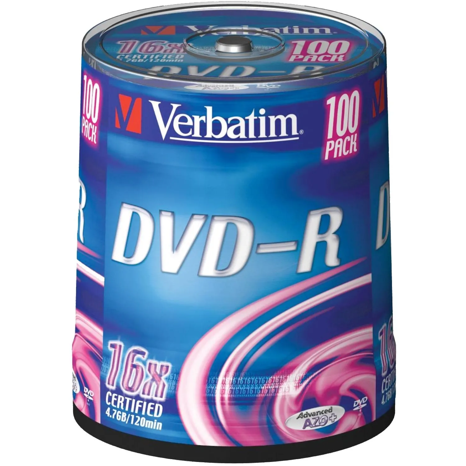 Носители информации DVD-R, 16x, Verbatim Azo Matt Silver, Cake/100, 43549 - фото 1