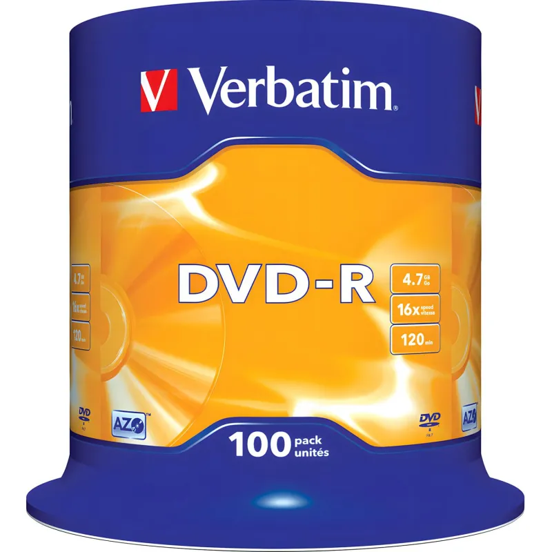 Носители информации DVD-R, 16x, Verbatim Azo Matt Silver, Cake/100, 43549 - фото 2