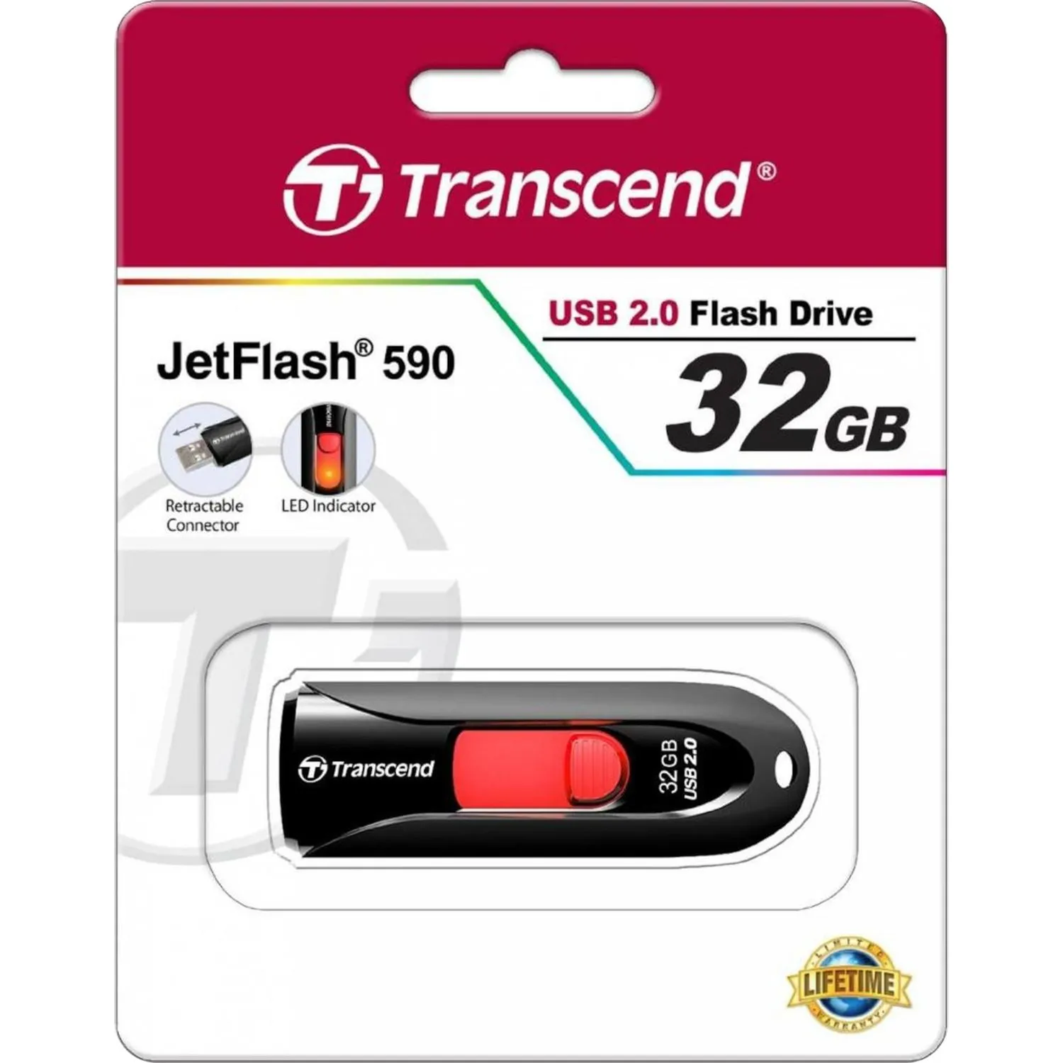 Флеш-память Transcend JetFlash 590, 32Gb, USB 2.0, ч/крас, TS32GJF590K - фото 4