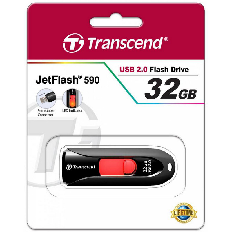 Флеш-память Transcend JetFlash 590, 32Gb, USB 2.0, ч/крас, TS32GJF590K - фото 3